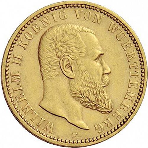 10 Mark Obverse Image minted in GERMANY in 1900F (1871-18 - Empire WURTTEMBERG)  - The Coin Database
