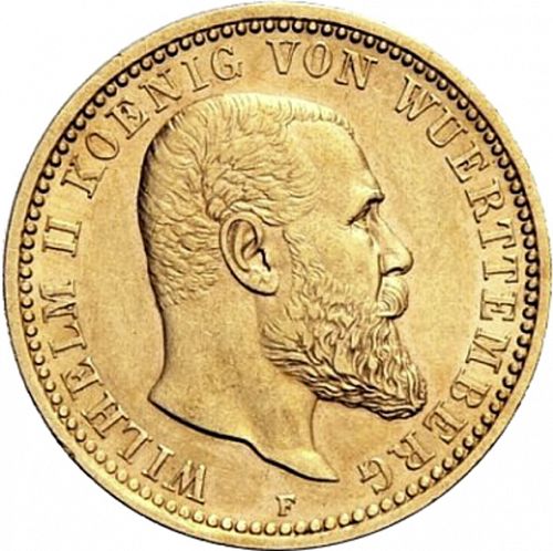 10 Mark Obverse Image minted in GERMANY in 1904F (1871-18 - Empire WURTTEMBERG)  - The Coin Database