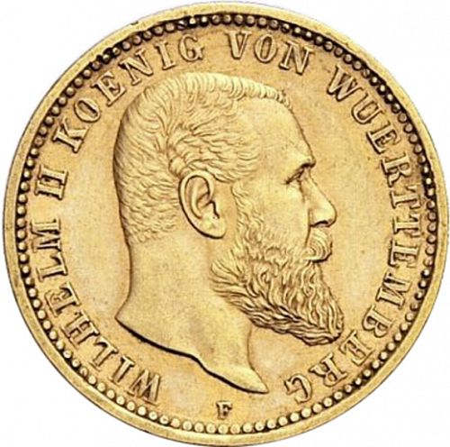 10 Mark Obverse Image minted in GERMANY in 1905F (1871-18 - Empire WURTTEMBERG)  - The Coin Database
