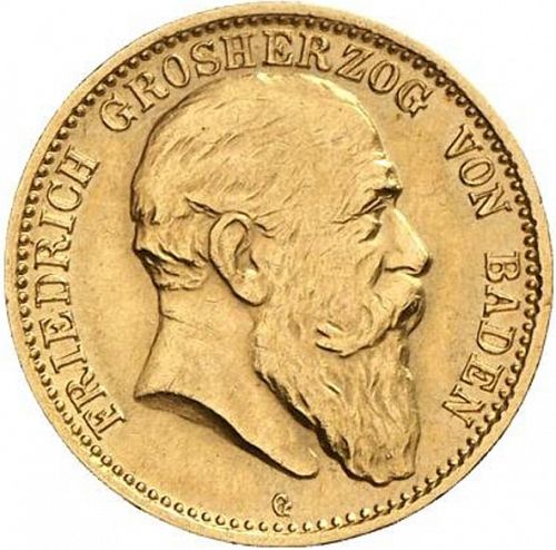 10 Mark Obverse Image minted in GERMANY in 1905G (1871-18 - Empire BADEN)  - The Coin Database