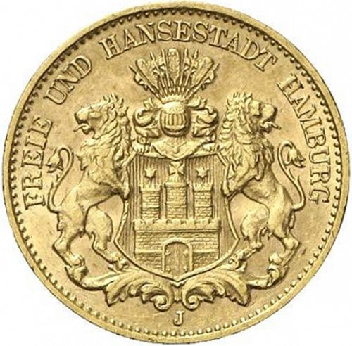 10 Mark Obverse Image minted in GERMANY in 1908J (1871-18 - Empire HAMBURG)  - The Coin Database