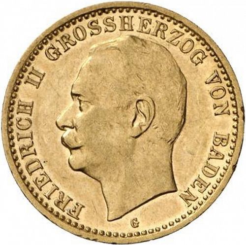 10 Mark Obverse Image minted in GERMANY in 1909G (1871-18 - Empire BADEN)  - The Coin Database