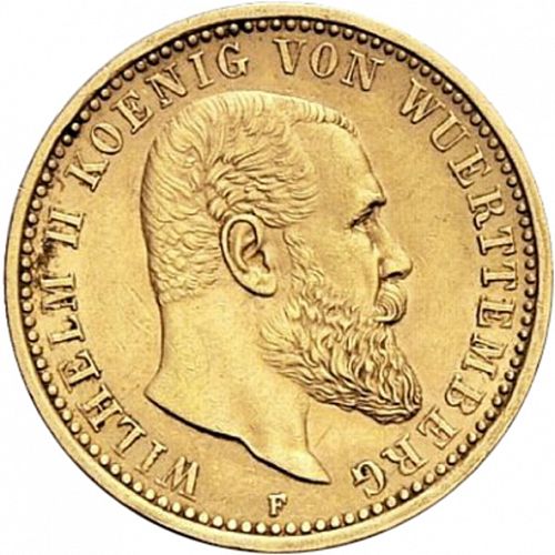 10 Mark Obverse Image minted in GERMANY in 1910F (1871-18 - Empire WURTTEMBERG)  - The Coin Database