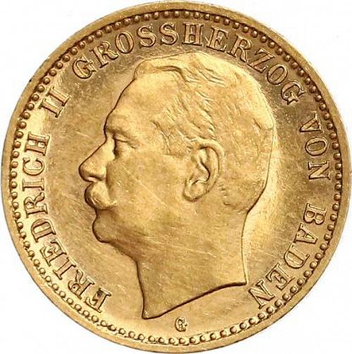 10 Mark Obverse Image minted in GERMANY in 1910G (1871-18 - Empire BADEN)  - The Coin Database