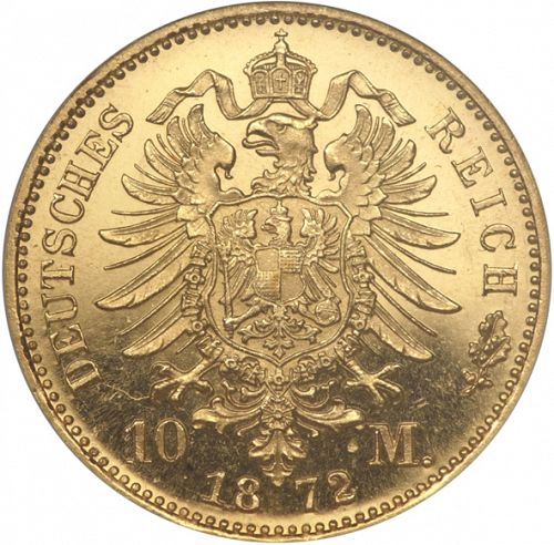 10 Mark Reverse Image minted in GERMANY in 1872A (1871-18 - Empire PRUSSIA)  - The Coin Database