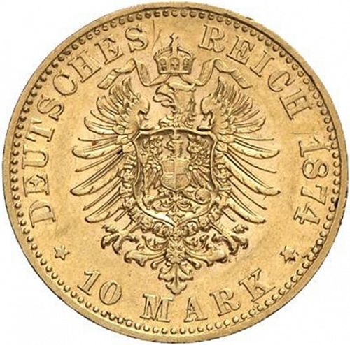 10 Mark Reverse Image minted in GERMANY in 1874B (1871-18 - Empire HAMBURG)  - The Coin Database