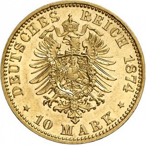 10 Mark Reverse Image minted in GERMANY in 1874B (1871-18 - Empire OLDENBURG)  - The Coin Database