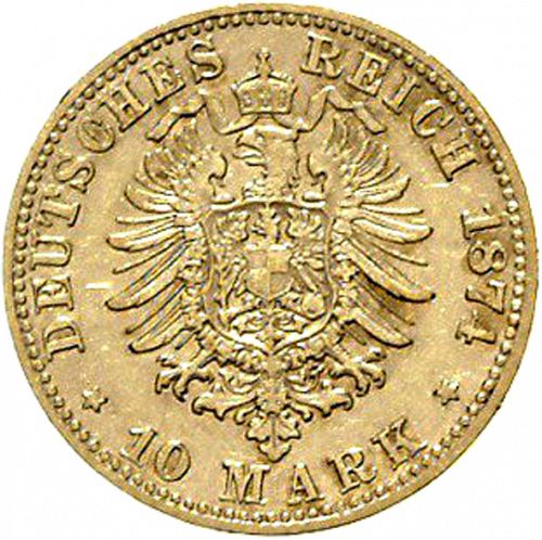 10 Mark Reverse Image minted in GERMANY in 1874E (1871-18 - Empire SAXONY-ALBERTINE)  - The Coin Database