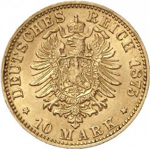 10 Mark Reverse Image minted in GERMANY in 1875G (1871-18 - Empire BADEN)  - The Coin Database