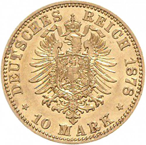 10 Mark Reverse Image minted in GERMANY in 1878A (1871-18 - Empire PRUSSIA)  - The Coin Database