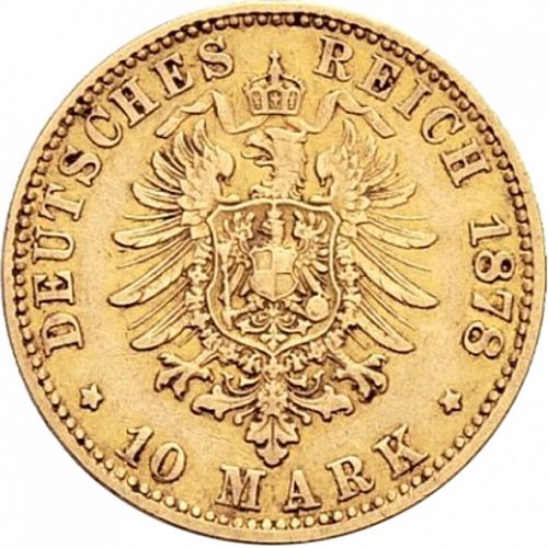 10 Mark Reverse Image minted in GERMANY in 1878J (1871-18 - Empire HAMBURG)  - The Coin Database