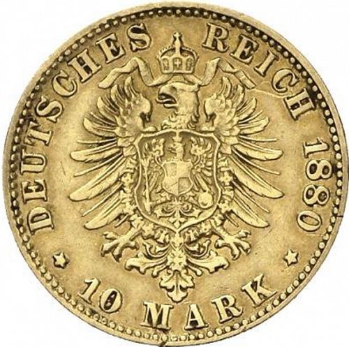 10 Mark Reverse Image minted in GERMANY in 1880G (1871-18 - Empire BADEN)  - The Coin Database