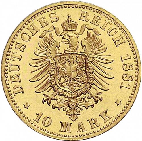 10 Mark Reverse Image minted in GERMANY in 1881D (1871-18 - Empire BAVARIA)  - The Coin Database