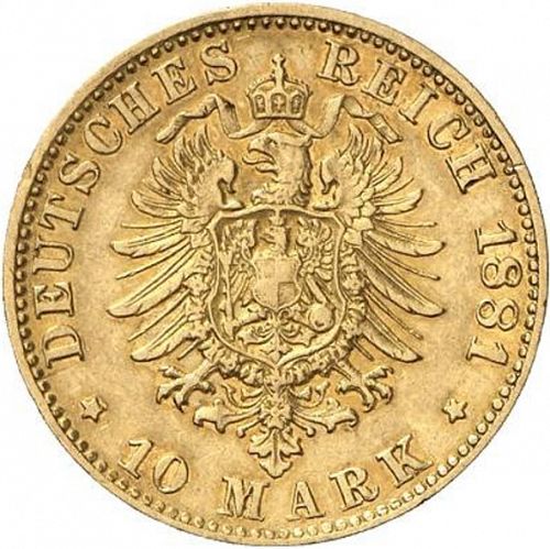 10 Mark Reverse Image minted in GERMANY in 1881G (1871-18 - Empire BADEN)  - The Coin Database