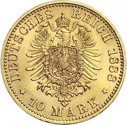 10 Mark Reverse Image minted in GERMANY in 1888A (1871-18 - Empire HESSE-DARMSTATDT)  - The Coin Database