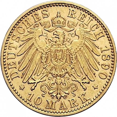10 Mark Reverse Image minted in GERMANY in 1890F (1871-18 - Empire WURTTEMBERG)  - The Coin Database