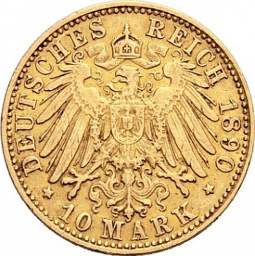 10 Mark Reverse Image minted in GERMANY in 1890J (1871-18 - Empire HAMBURG)  - The Coin Database