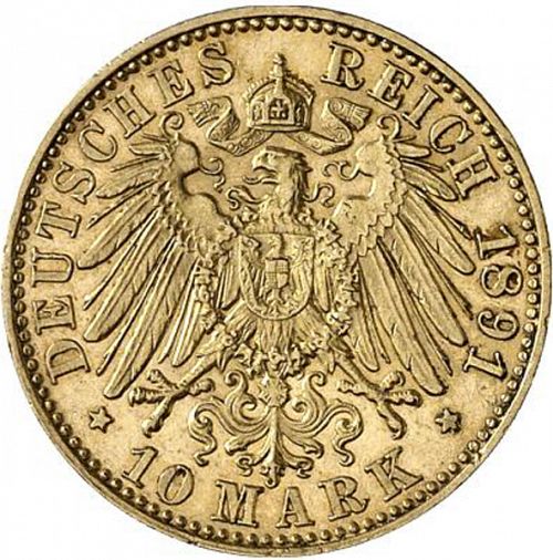 10 Mark Reverse Image minted in GERMANY in 1891E (1871-18 - Empire SAXONY-ALBERTINE)  - The Coin Database