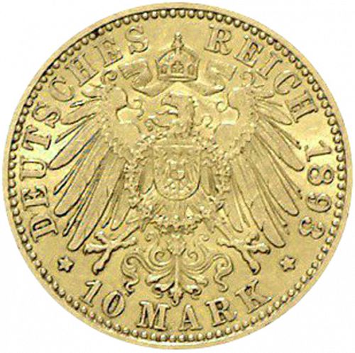 10 Mark Reverse Image minted in GERMANY in 1893A (1871-18 - Empire HESSE-DARMSTATDT)  - The Coin Database