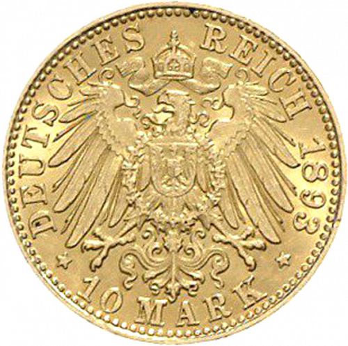 10 Mark Reverse Image minted in GERMANY in 1893J (1871-18 - Empire HAMBURG)  - The Coin Database
