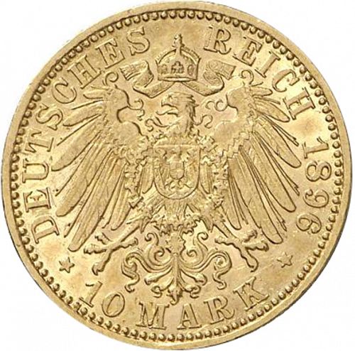10 Mark Reverse Image minted in GERMANY in 1896A (1871-18 - Empire ANHALT-DESSAU)  - The Coin Database