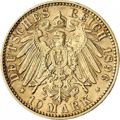 10 Mark Reverse Image minted in GERMANY in 1896E (1871-18 - Empire SAXONY-ALBERTINE)  - The Coin Database