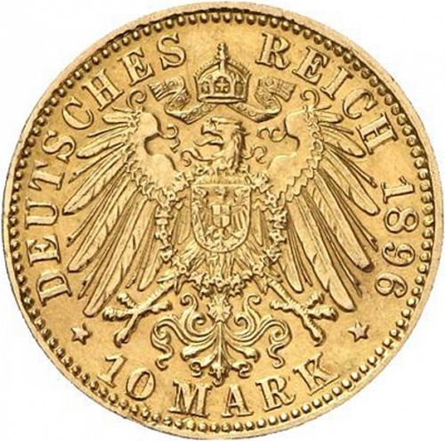 10 Mark Reverse Image minted in GERMANY in 1896G (1871-18 - Empire BADEN)  - The Coin Database