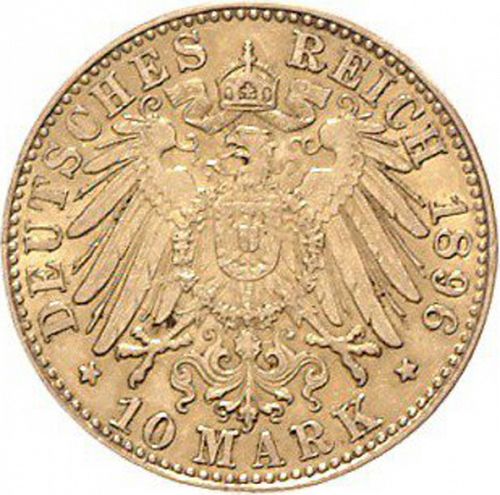 10 Mark Reverse Image minted in GERMANY in 1896J (1871-18 - Empire HAMBURG)  - The Coin Database