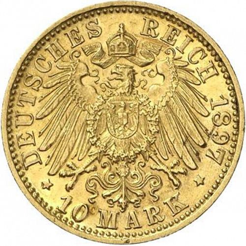 10 Mark Reverse Image minted in GERMANY in 1897G (1871-18 - Empire BADEN)  - The Coin Database