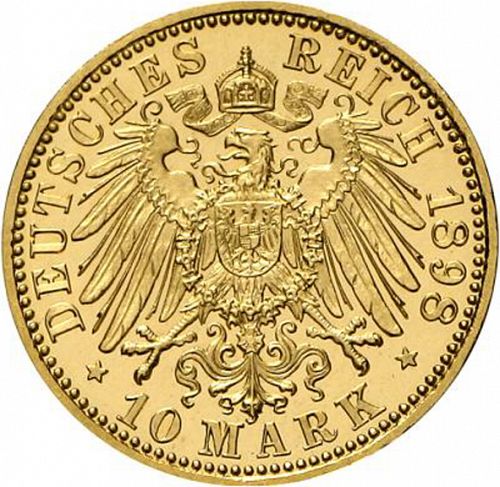 10 Mark Reverse Image minted in GERMANY in 1898A (1871-18 - Empire SCHWARZBURG-RUDOLSTADT)  - The Coin Database