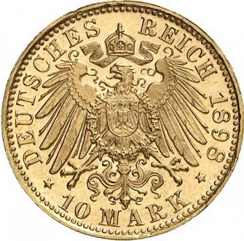 10 Mark Reverse Image minted in GERMANY in 1898D (1871-18 - Empire SAXE-MEININGEN)  - The Coin Database