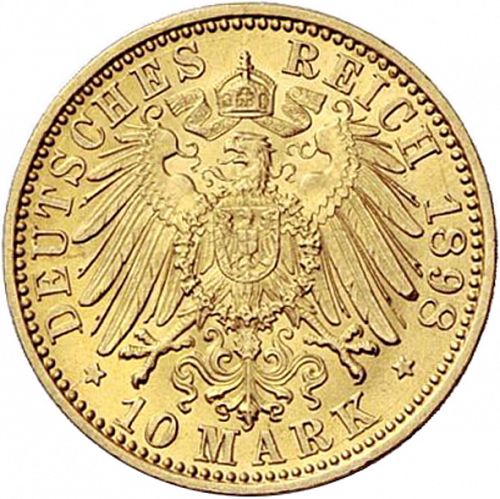 10 Mark Reverse Image minted in GERMANY in 1898G (1871-18 - Empire BADEN)  - The Coin Database
