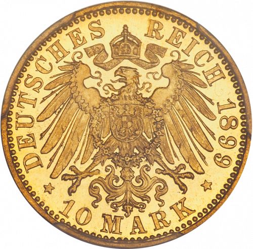 10 Mark Reverse Image minted in GERMANY in 1899A (1871-18 - Empire PRUSSIA)  - The Coin Database