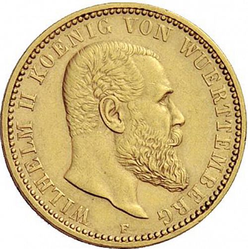 10 Mark Reverse Image minted in GERMANY in 1900F (1871-18 - Empire WURTTEMBERG)  - The Coin Database