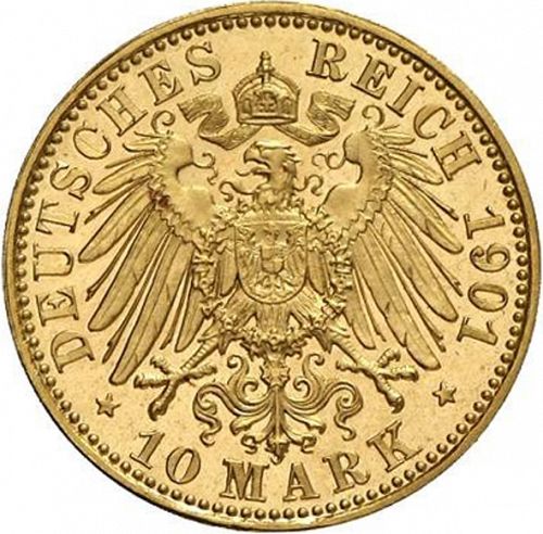 10 Mark Reverse Image minted in GERMANY in 1901A (1871-18 - Empire ANHALT-DESSAU)  - The Coin Database