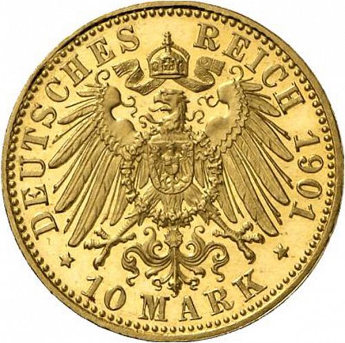 10 Mark Reverse Image minted in GERMANY in 1901A (1871-18 - Empire LUBECK)  - The Coin Database