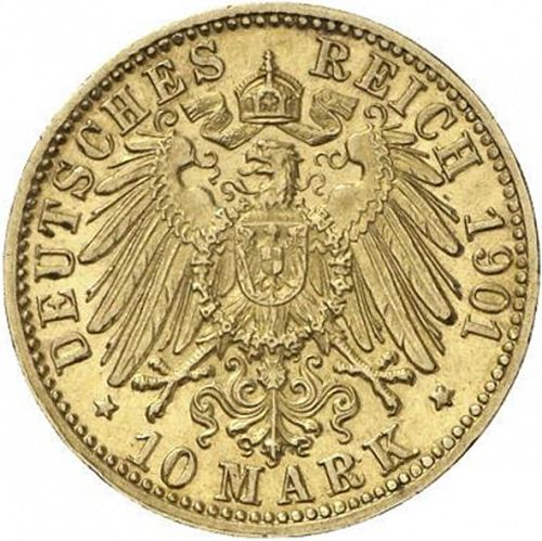10 Mark Reverse Image minted in GERMANY in 1901G (1871-18 - Empire BADEN)  - The Coin Database