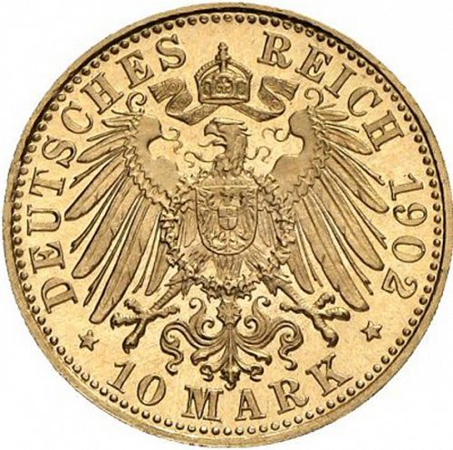 10 Mark Reverse Image minted in GERMANY in 1902D (1871-18 - Empire SAXE-MEININGEN)  - The Coin Database