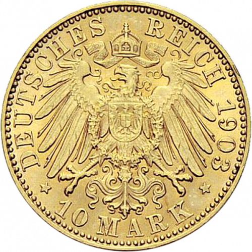 10 Mark Reverse Image minted in GERMANY in 1903E (1871-18 - Empire SAXONY-ALBERTINE)  - The Coin Database