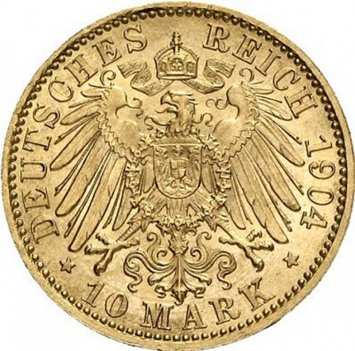 10 Mark Reverse Image minted in GERMANY in 1904A (1871-18 - Empire LUBECK)  - The Coin Database
