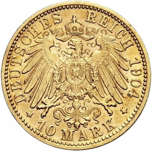 10 Mark Reverse Image minted in GERMANY in 1904F (1871-18 - Empire WURTTEMBERG)  - The Coin Database