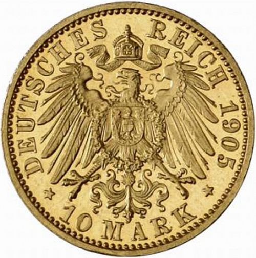 10 Mark Reverse Image minted in GERMANY in 1905A (1871-18 - Empire SAXE-COBURG-GOTHA)  - The Coin Database