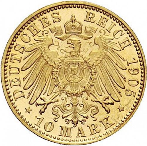 10 Mark Reverse Image minted in GERMANY in 1905D (1871-18 - Empire BAVARIA)  - The Coin Database