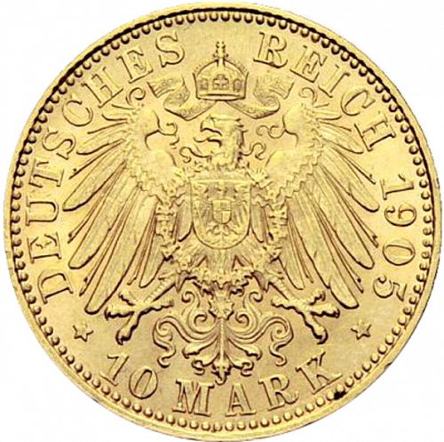 10 Mark Reverse Image minted in GERMANY in 1905E (1871-18 - Empire SAXONY-ALBERTINE)  - The Coin Database