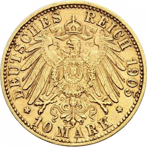 10 Mark Reverse Image minted in GERMANY in 1905F (1871-18 - Empire WURTTEMBERG)  - The Coin Database