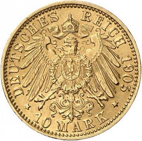 10 Mark Reverse Image minted in GERMANY in 1905G (1871-18 - Empire BADEN)  - The Coin Database