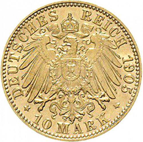 10 Mark Reverse Image minted in GERMANY in 1905J (1871-18 - Empire HAMBURG)  - The Coin Database