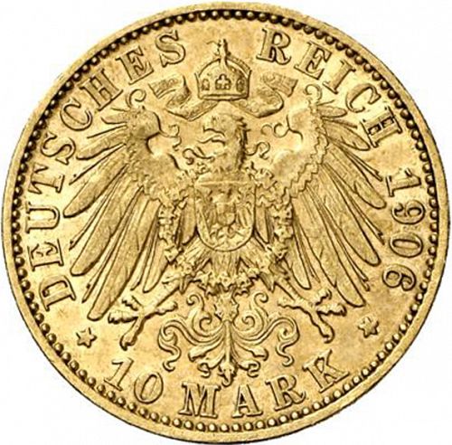 10 Mark Reverse Image minted in GERMANY in 1906A (1871-18 - Empire LUBECK)  - The Coin Database
