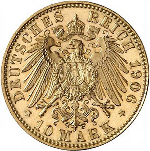 10 Mark Reverse Image minted in GERMANY in 1906E (1871-18 - Empire SAXONY-ALBERTINE)  - The Coin Database