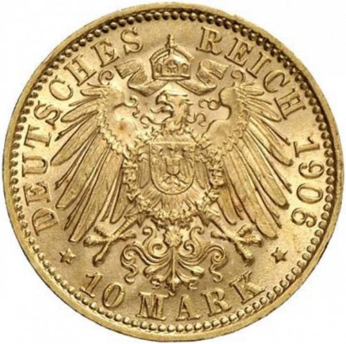 10 Mark Reverse Image minted in GERMANY in 1906G (1871-18 - Empire BADEN)  - The Coin Database
